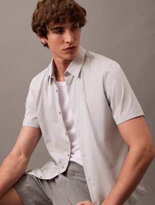 Cotton Stretch Slim Button-Down Shirt, Gray Violet