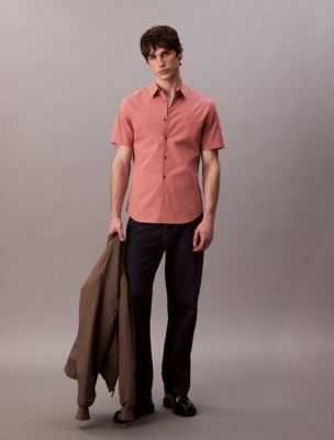 Cotton Stretch Slim Button-Down Shirt, Sunset Rose