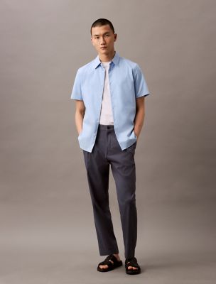 Cotton Stretch Slim Button-Down Shirt, Well Water