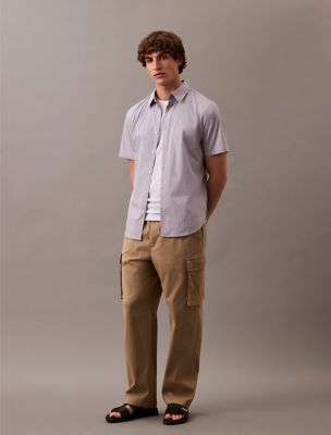 Cotton Stretch Slim Button-Down Shirt, Lilac Gray