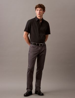 Cotton Stretch Slim Button-Down Shirt, Black