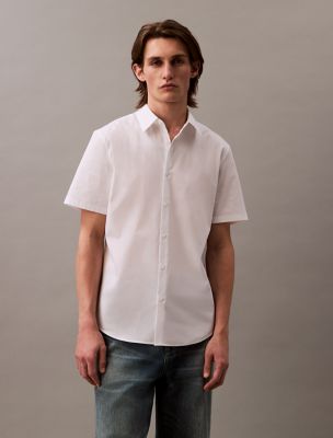 Cotton Stretch Slim Button-Down Shirt, Brilliant White