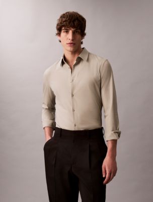 Tech Stretch Slim Button-Down Shirt, Forest Fog