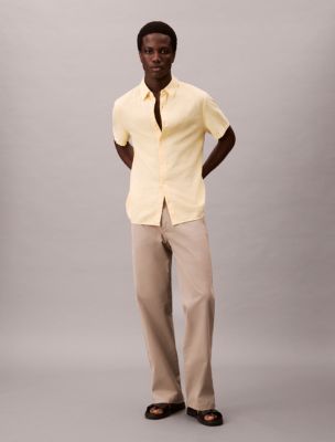 Linen Cotton Short Sleeve Classic Button-Down Shirt, Sunlight
