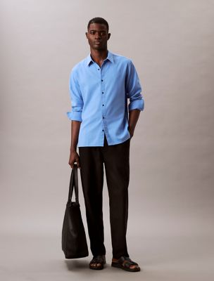 Linen Cotton Classic Button-Down Shirt, Silver Lake Blue