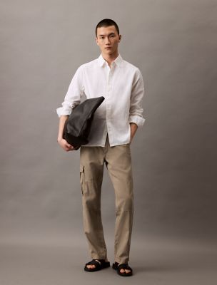 Linen Cotton Classic Button-Down Shirt, Brilliant White