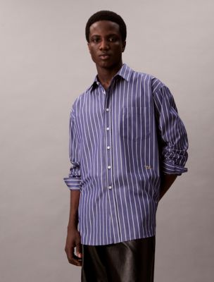 Stripe Cotton Poplin Button-Down Shirt, Signature Navy 