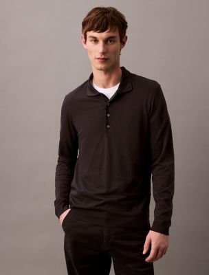 Fine Knit Polo Shirt, Black