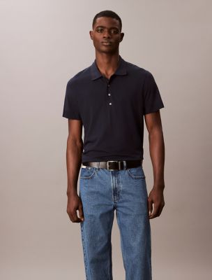 Fine Knit Lyocell Blend Polo Shirt, Dark Sapphire
