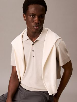 Fine Knit Lyocell Blend Polo Shirt, Dove