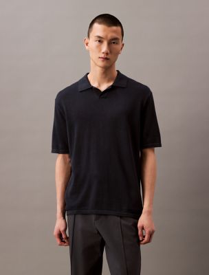 Linen Blend Polo Shirt, Carbon