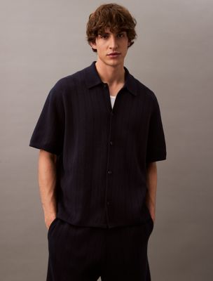 Jacquard Mesh Sweater Polo Shirt, Dark Sapphire