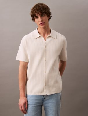 Jacquard Mesh Sweater Polo Shirt, Silver Birch