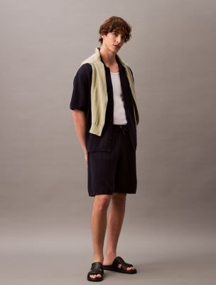 Jacquard Mesh Pull-On Sweater Shorts, Dark Sapphire