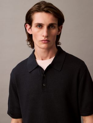 Linen Blend Classic Polo Shirt, Carbon