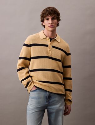 Striped Polo Sweater, Lemon Peel Stripe