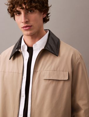 Leather Collar Bomber Jacket, Greige