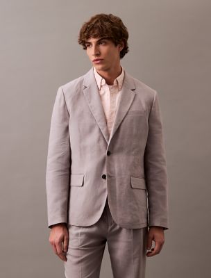 Linen Blend Classic Blazer, Formal Gray