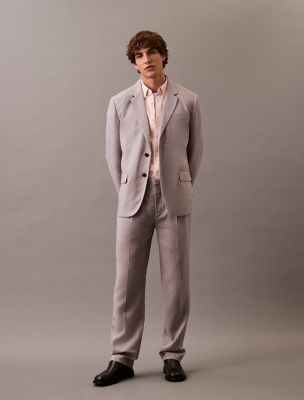 Linen Blend Pleated Trousers, Formal Gray
