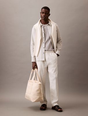 Linen Cotton Pull-On Pants, White Onyx