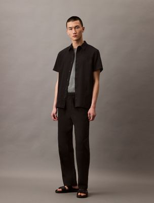 Linen Cotton Pull-On Pants, Black