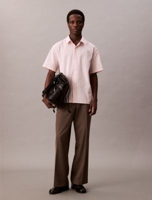 Stripe Relaxed Button-Down Shirt , Misty Rose