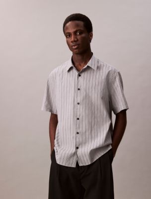 Stripe Relaxed Button-Down Shirt , Black