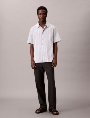 Cotton Stripe Relaxed Button-Down Shirt , Peace Blue