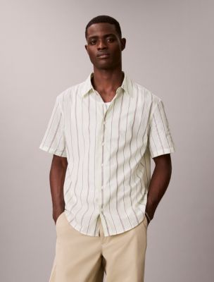 Cotton Stripe Relaxed Button-Down Shirt , Tender Greens