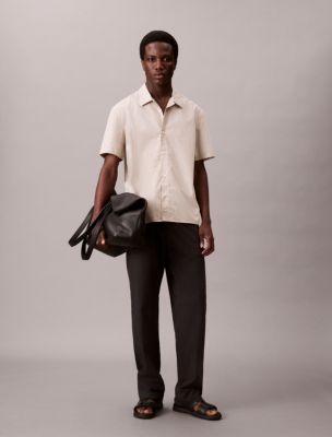 Grid Print Relaxed Button-Down Shirt , Chalk