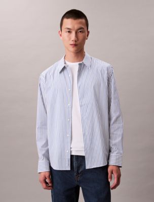 Stripe Cotton Stretch Poplin Button-Down Shirt , Royal Lagoon 