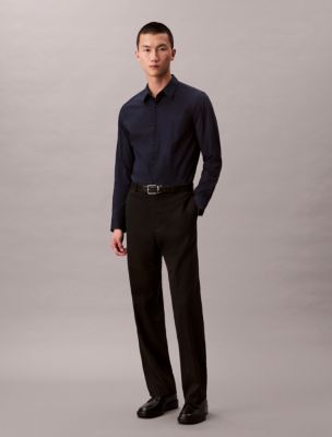 Мужская рубашка Calvin Klein Cotton Stretch Poplin Slim Button-Down, цвет: Тёмный сапфировый — фото 3