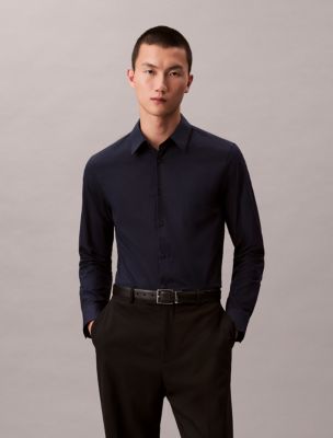 Cotton Stretch Poplin Slim Button-Down Shirt , Dark Sapphire