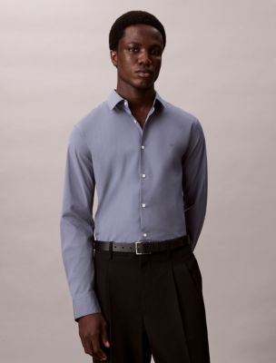 Cotton Stretch Poplin Slim Button-Down Shirt , Metro Grey