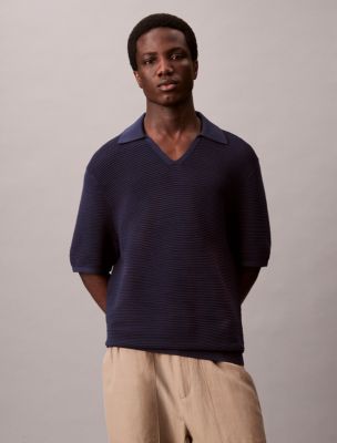 Tech Knit Sweater Polo Shirt, Dark Sapphire