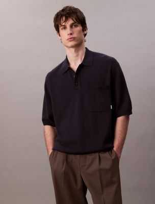 Tech Knit Boxy Polo Sweater , Night Sky