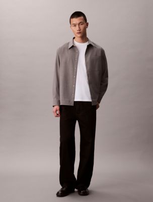 Мужская рубашка Calvin Klein Wool Blend Relaxed Button-Down, цвет: Серый — фото 2