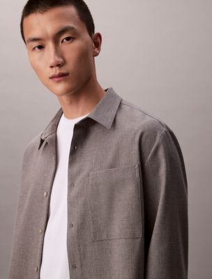 Мужская рубашка Calvin Klein Wool Blend Relaxed Button-Down, цвет: Серый — фото 3