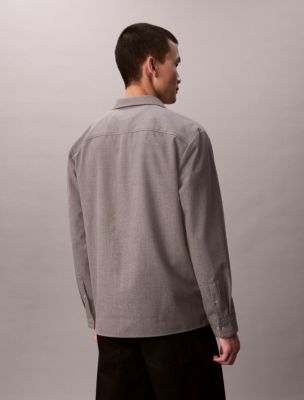 Мужская рубашка Calvin Klein Wool Blend Relaxed Button-Down, цвет: Серый — фото 4