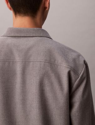 Мужская рубашка Calvin Klein Wool Blend Relaxed Button-Down, цвет: Серый — фото 5