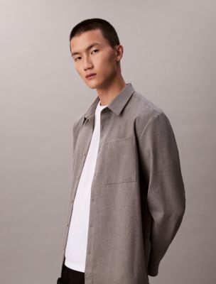 Мужская рубашка Calvin Klein Wool Blend Relaxed Button-Down, цвет: Серый — фото 6