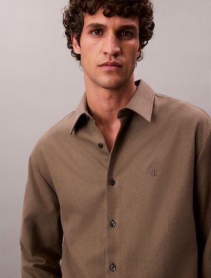 Melange Flannel Relaxed Button-Down Shirt, Beluga