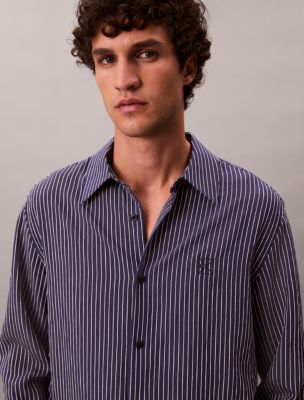 Stripe Viscose Blend Relaxed Button-Down Shirt, Dark Sapphire