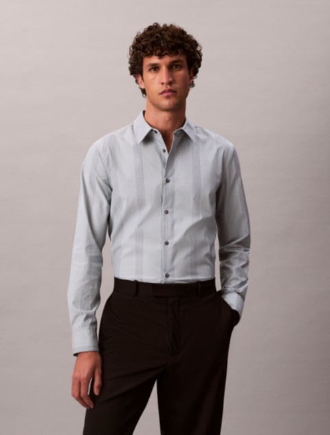 Мужские рубашки Calvin Klein Yarn-Dyed Stripe Supima Stretch Slim Shirt