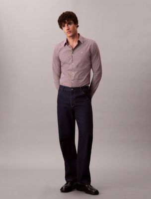 Gingham Slim Button-Down Shirt , Beet Red