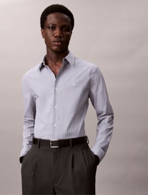 Stripe Slim Stretch Button-Down Shirt, Metro Grey