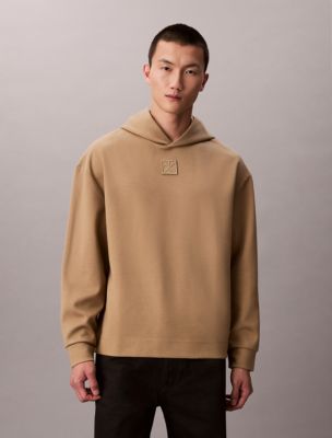 Wool Blend Emblem Logo Hoodie, Almond