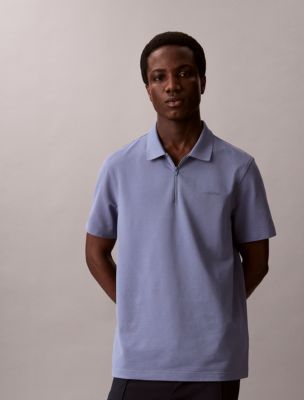 Tech Pique Zip Polo Shirt, Dusty Sailor Blue
