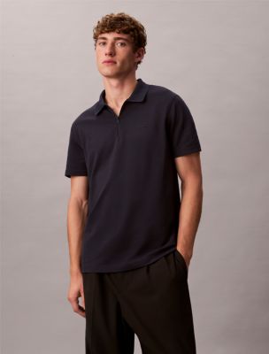 Tech Pique Zip Polo Shirt, Dark Sapphire