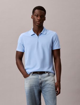 Tech Pique Zip Polo Shirt, Placid Blue